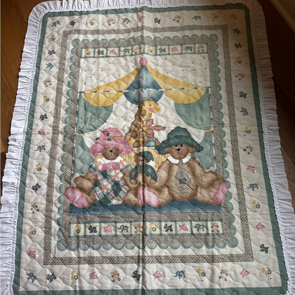 Quilted Baby Blanket with Bear and Circus Design